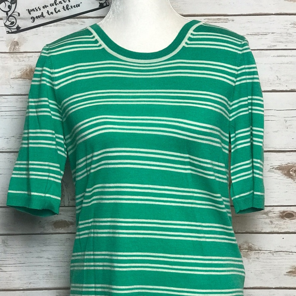 Banana Republic Wool Top Blouse Freen White Striped Size Women's Medium - Picture 2 of 5